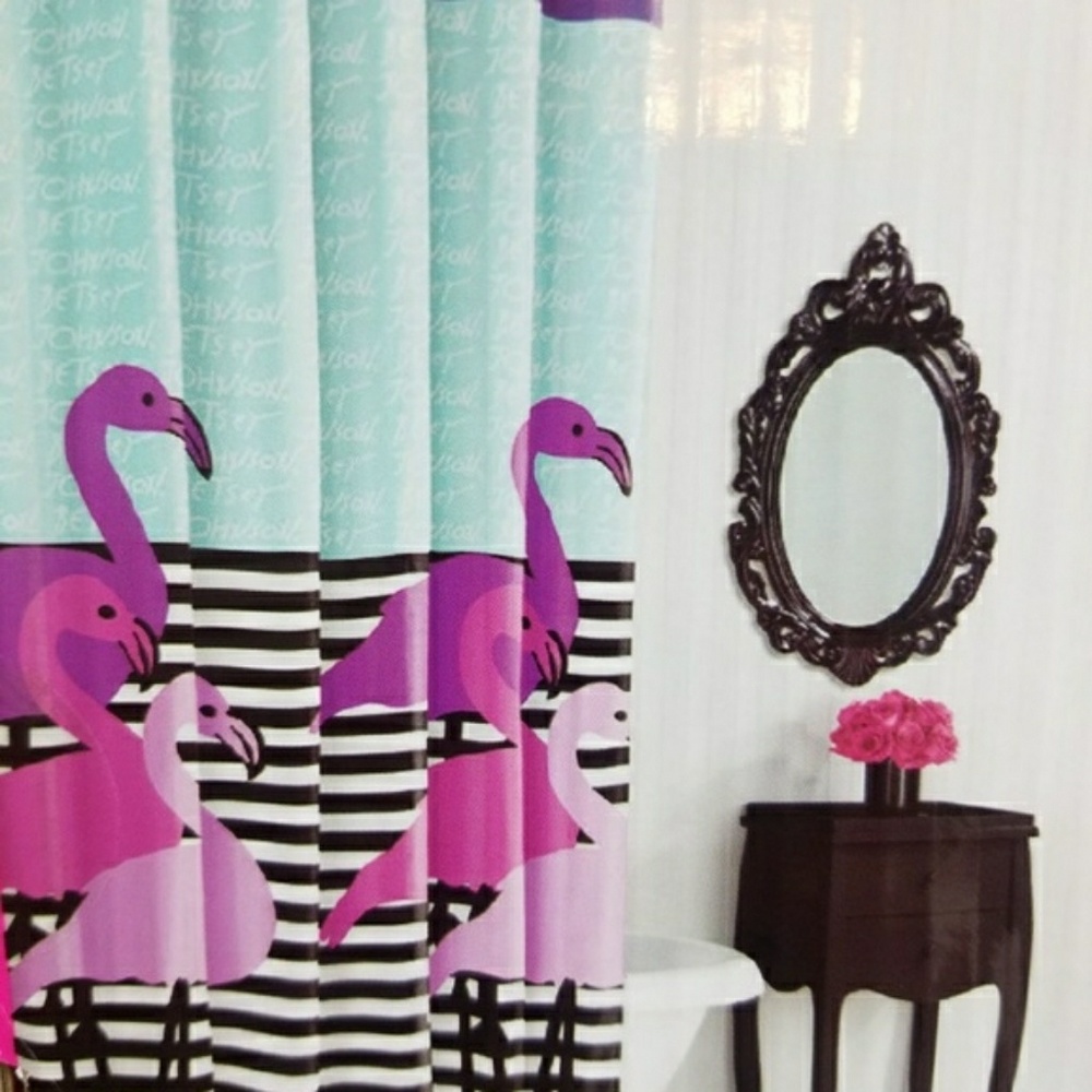 Betsey Johnson Flamingo Trio  Shower Curtain NWT